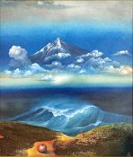 Horst G. LOEWEL (1939 -). ''Die Welle vor dem Wolkenberg''.70 cm x 60 cm. Paintings, oil and sand on