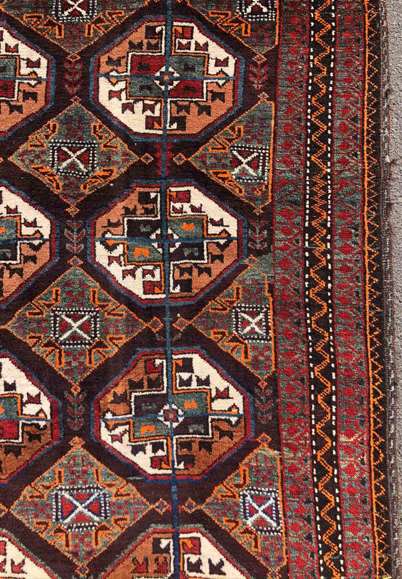 Baluch main carpet. Turkmen from Chorassan. Old, around 1930.280 cm x 155 cm including the flat - Bild 10 aus 12