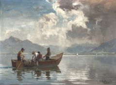 Erwin KETTEMANN (1897 - 1971). "Fischerboot Chiemsee".30 cm x 40 cm. Painting. Oil on canvas. Signed