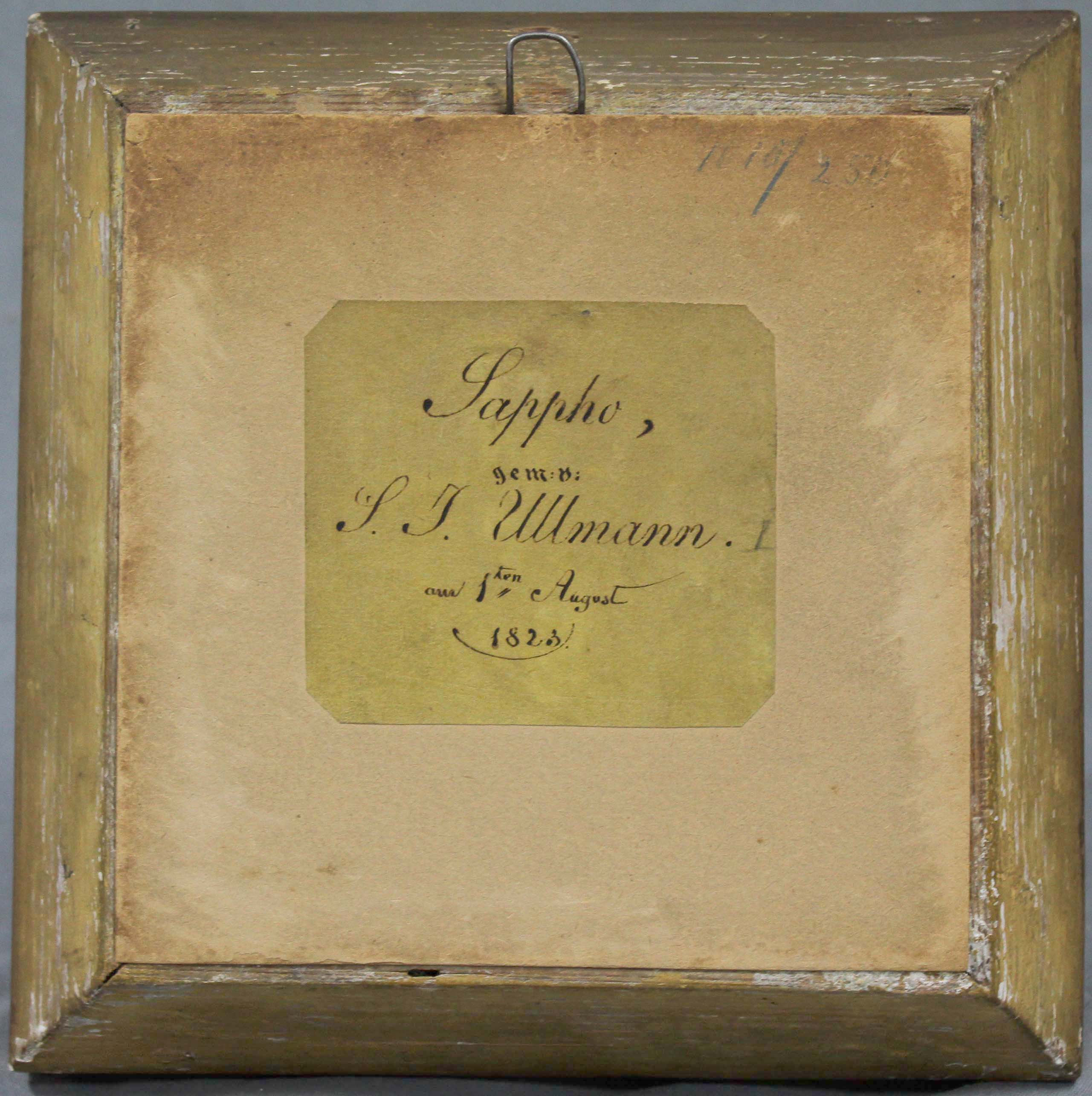 S.J. ULLMANN (XVIII - XIX). Sappho, am 1ten August 1823.Diameter 9 cm. Probably painting, gouache on - Bild 3 aus 3