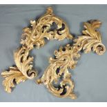 2 carvings. Wood. Over painted in gold. 80 cm x 36 cm.Condition see photos. Baroque?2 Schnitzereien.