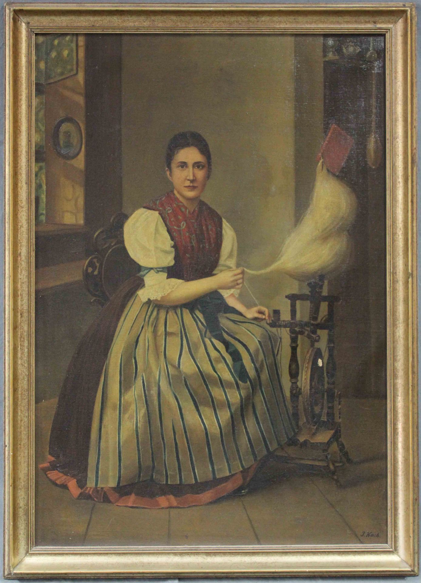 Joseph KOCH (1819 - 1872). Spinner.82 cm x 57 cm. Painting. Oil on canvas. Signed lower right.Joseph - Bild 2 aus 6