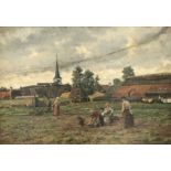 Frans Pieter VAN KUYCK (1852 - 1915). Farmers working in the fields.42 cm x 29 cm. Painting, oil