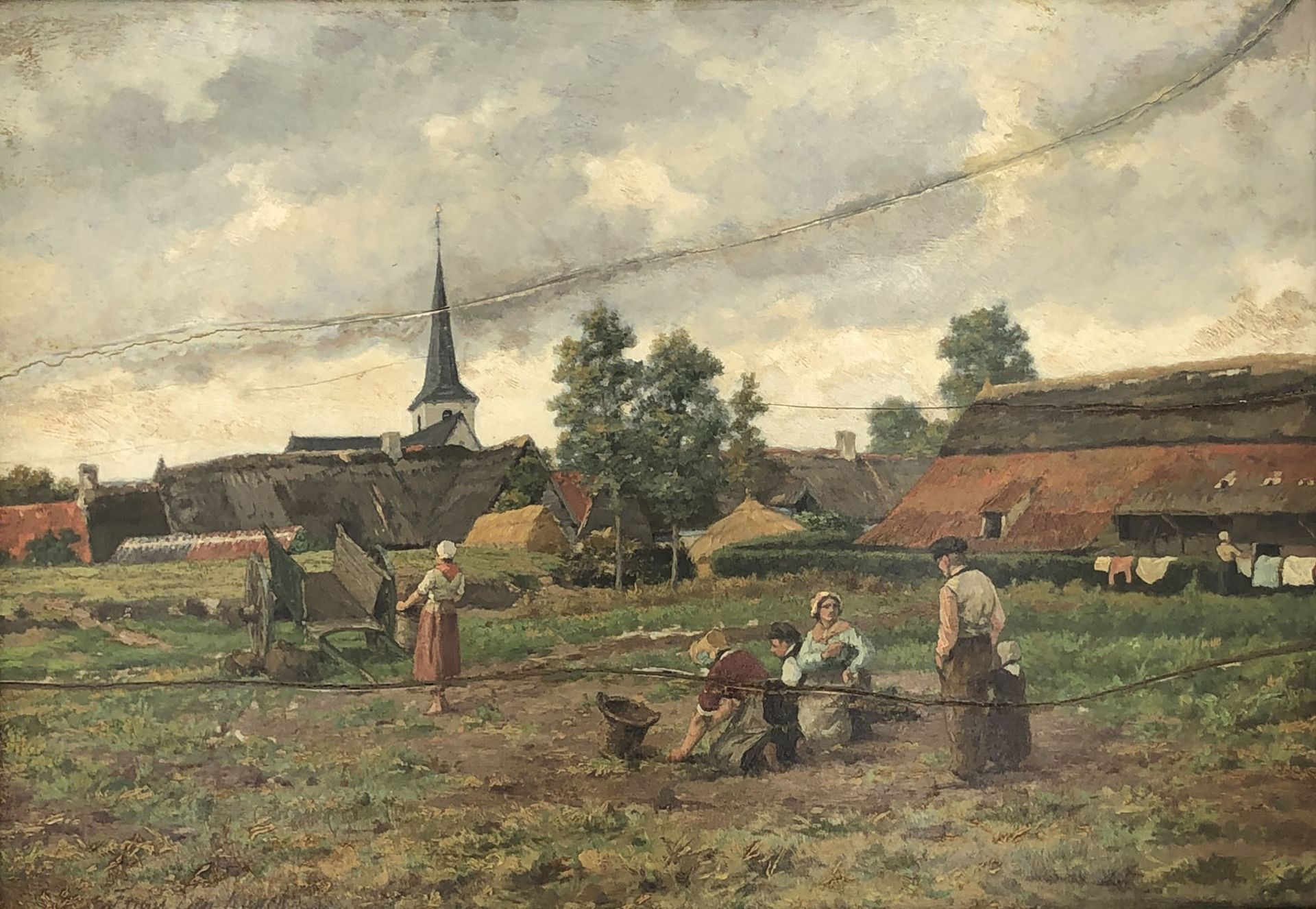 Frans Pieter VAN KUYCK (1852 - 1915). Farmers working in the fields.42 cm x 29 cm. Painting, oil