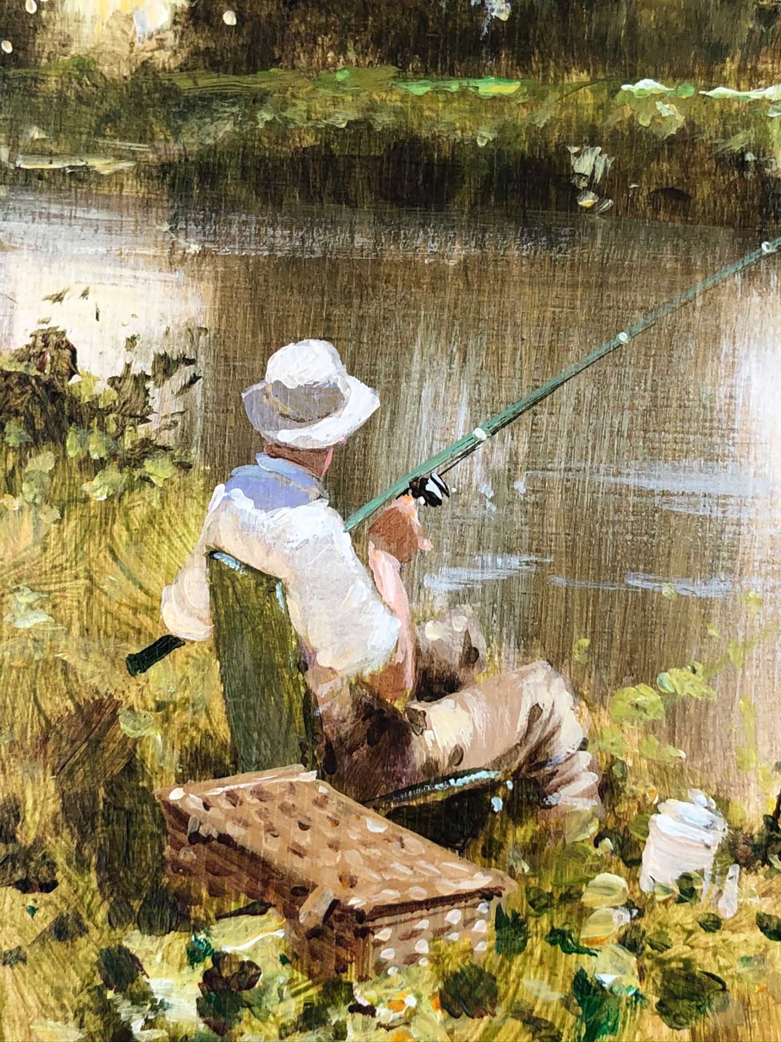 John HASKINS (1938 -). Angler.30 cm x 24 cm. Painting. Oil on wood. Signed lower right.John - Image 4 of 6