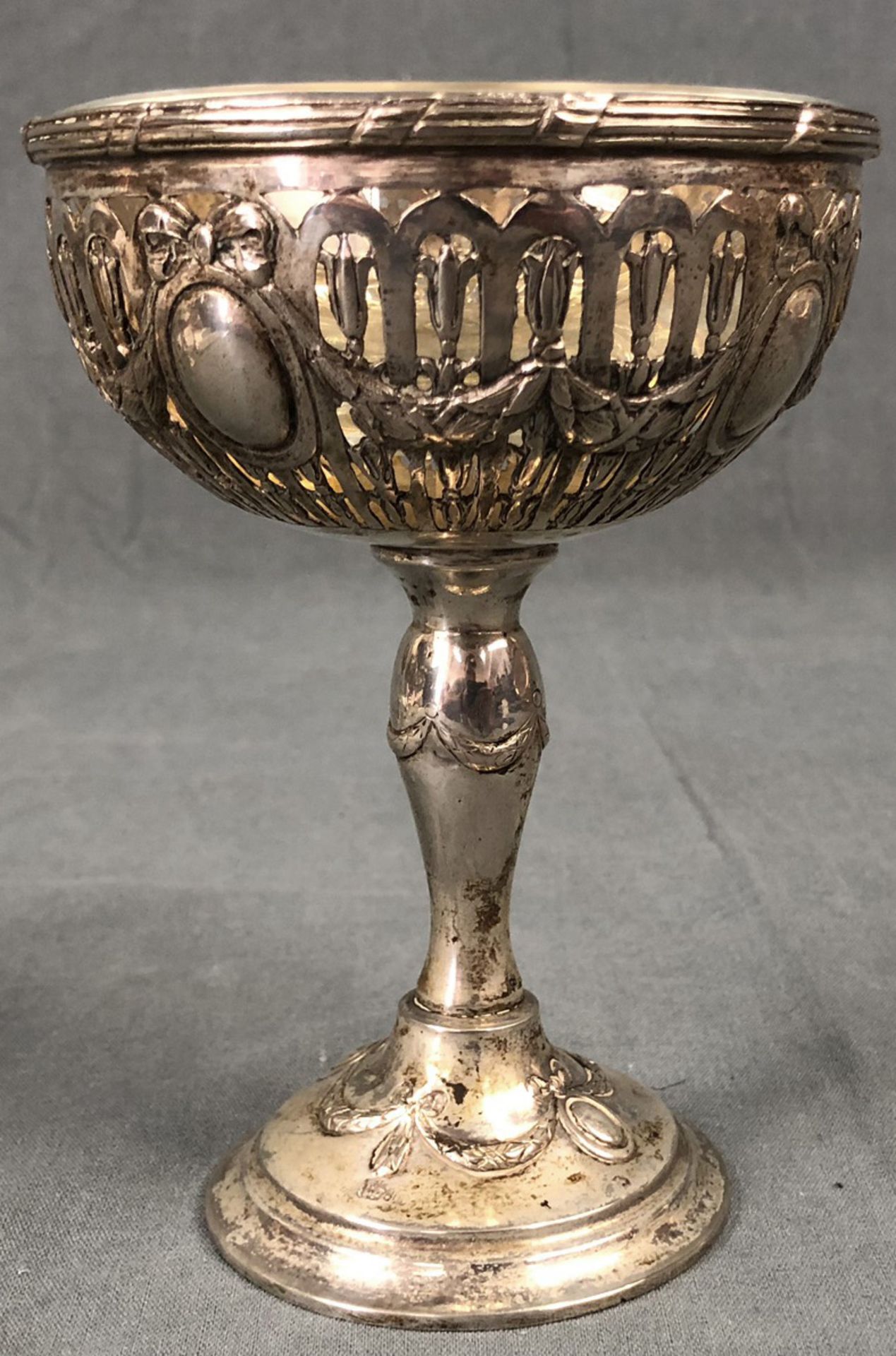 800 silver, 6 goblets with glass insert and tray. Art Nouveau.Circa 1850 grams of silver. Hallmarks: - Image 6 of 12
