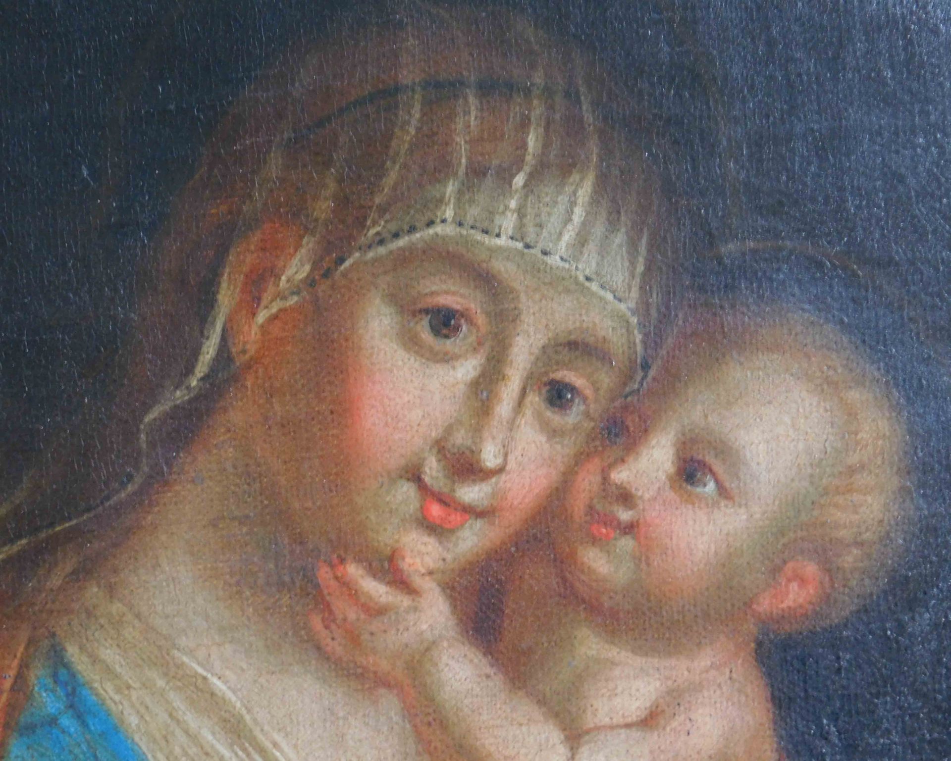 UNSIGNED (XVII - XVIII). Mary with Jesus.46 cm x 37 cm. Painting. Oil on canvas. Wax doubling. Italy - Bild 3 aus 6