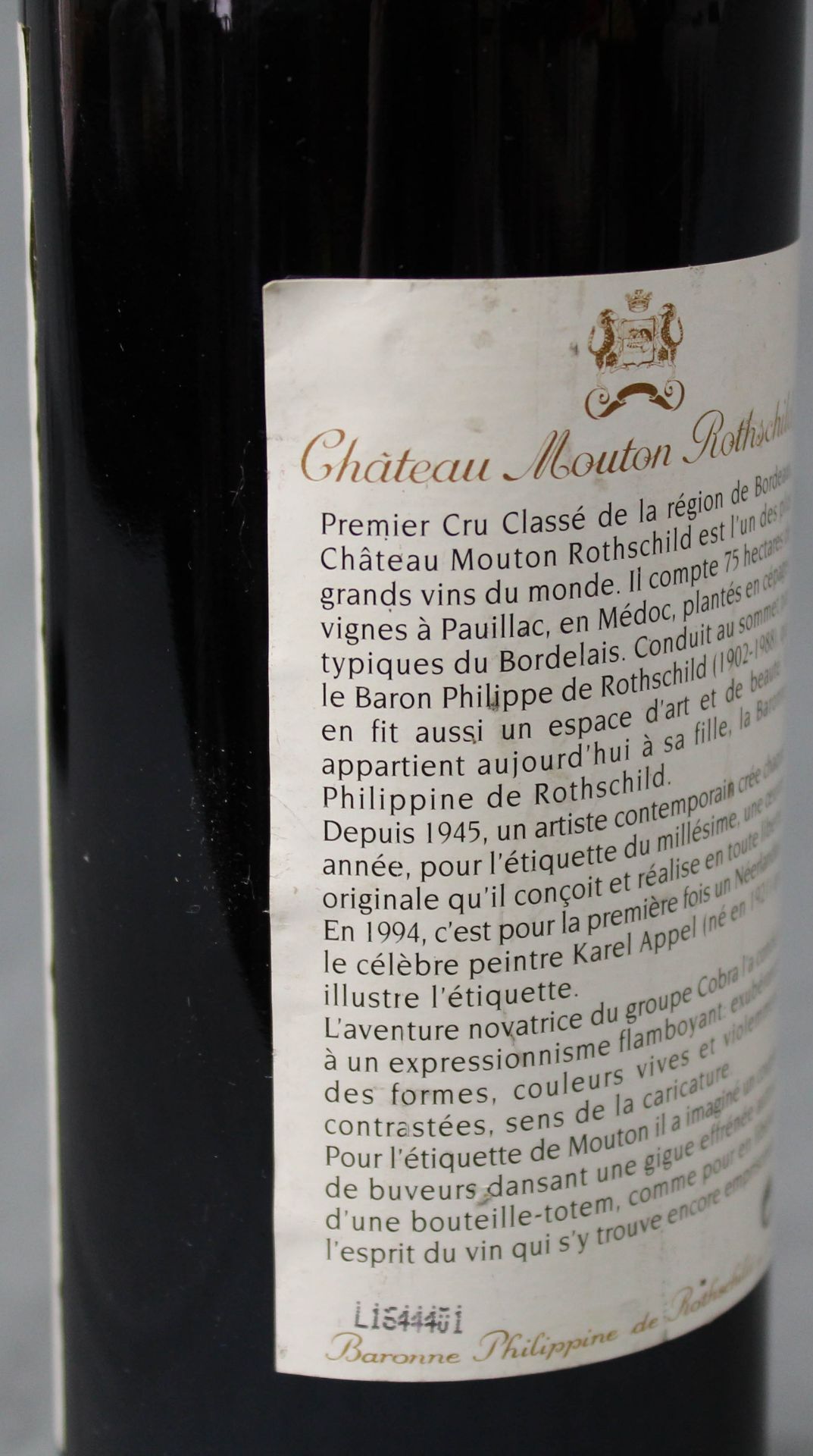 1994 Chateau Mouton Rothschild Pauillac AC. 1ere Grand Cru Classé.A whole bottle of 75 cl, 12.5% - Bild 5 aus 6