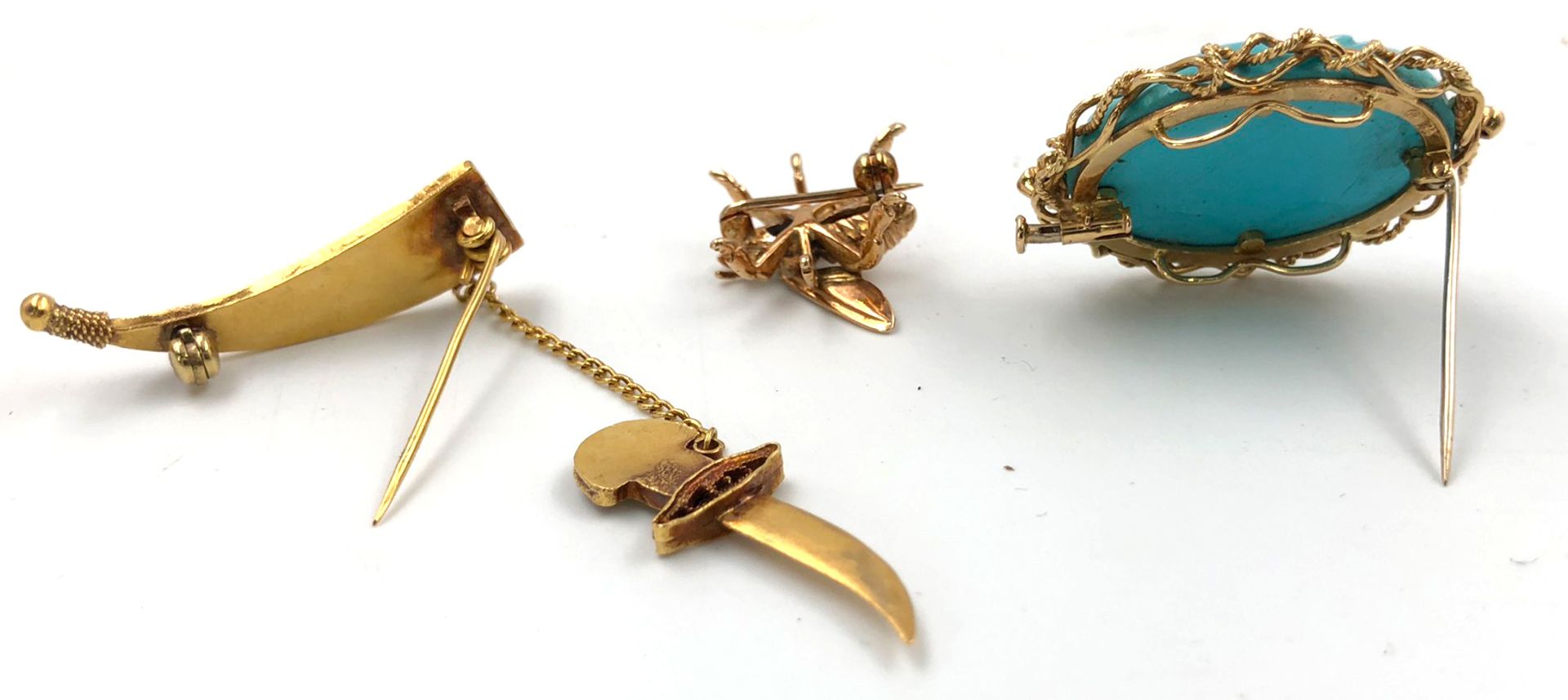 3 brooches. Also turquoise and diamond.Brooch with turquoise head with diamonds, 750 gold, 37 mm - Bild 5 aus 12