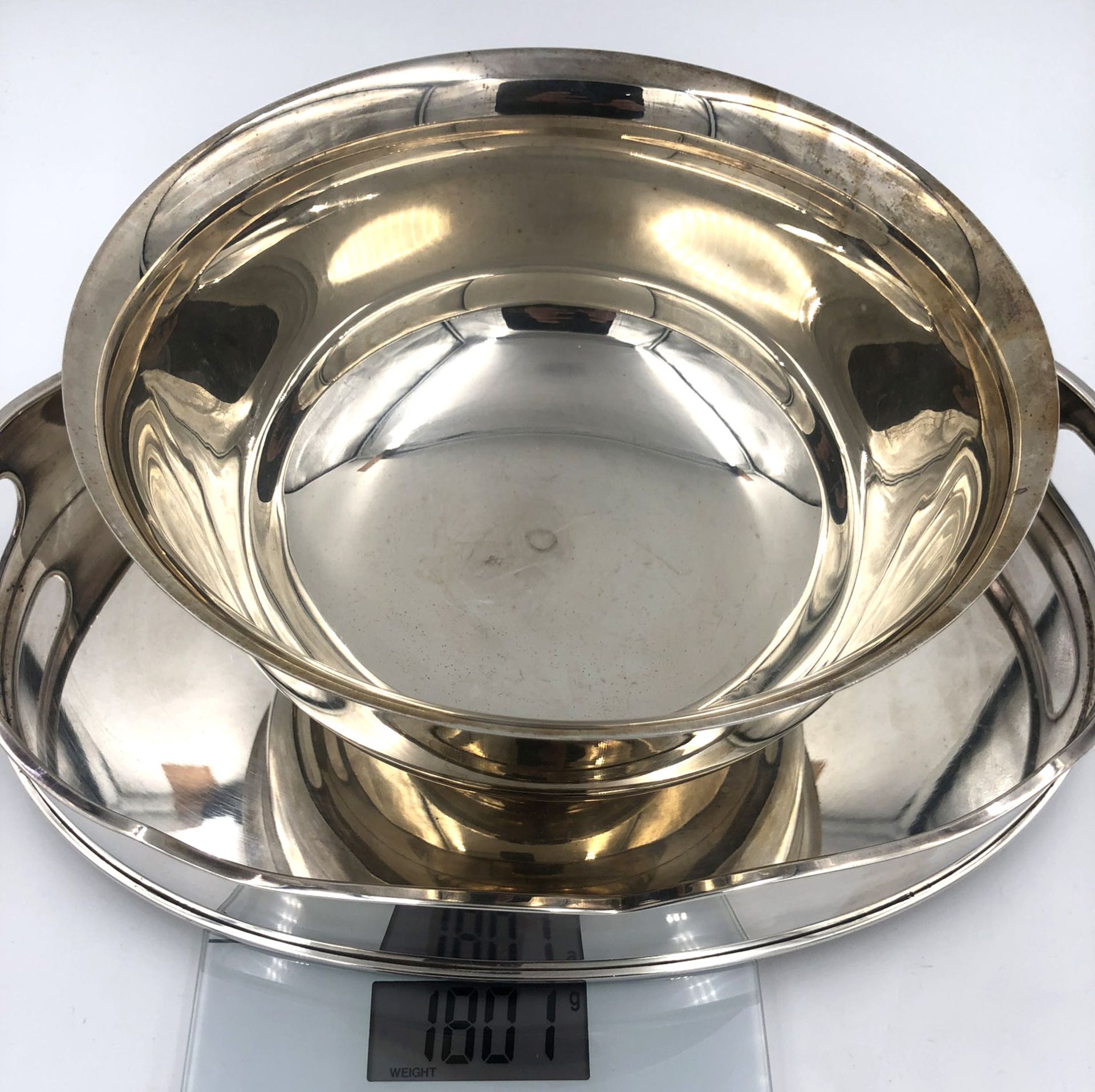 Tray and large bowl. Silver 925, sterling.1801 grams. Up to 35 cm x 25 cm. Hallmarked.Tablett und - Bild 5 aus 5