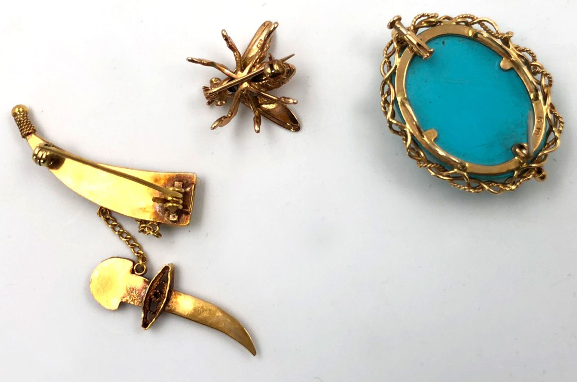 3 brooches. Also turquoise and diamond.Brooch with turquoise head with diamonds, 750 gold, 37 mm - Bild 6 aus 12