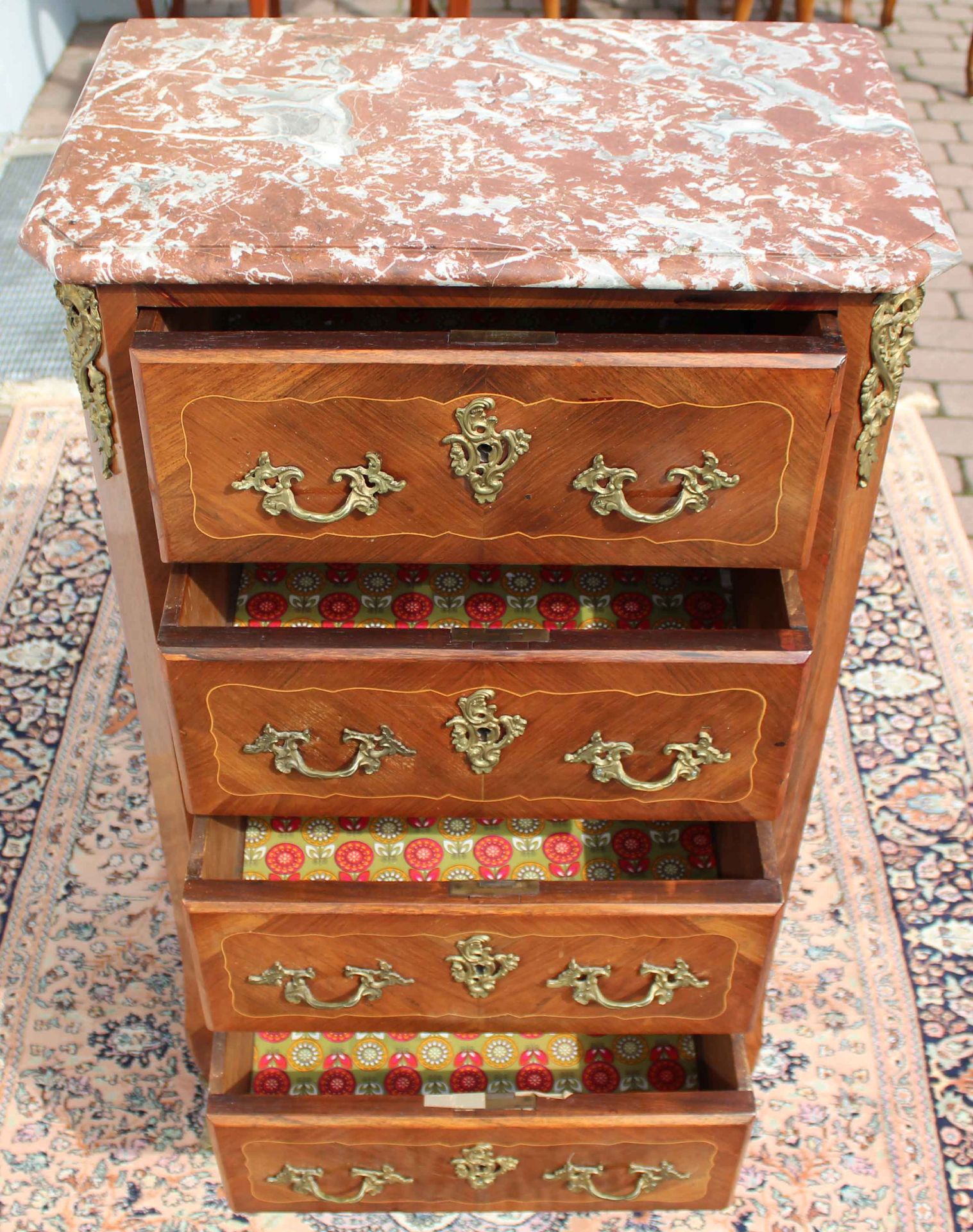 Pillar dresser. Louis XV style. Marble top.110 cm x 57 cm x 36 cm. Narrow high chest of drawers with - Image 5 of 5