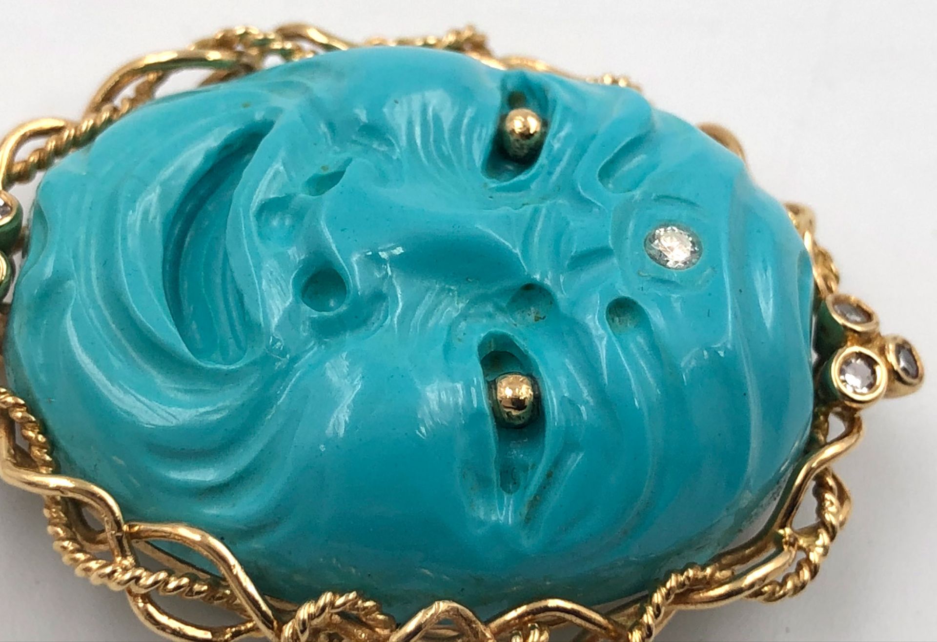 3 brooches. Also turquoise and diamond.Brooch with turquoise head with diamonds, 750 gold, 37 mm - Bild 9 aus 12