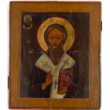 ICON (XIX). Nicholas.31 cm x 27 cm. Painting. Mixed media. Russia?IKONE (XIX). Nikolaus.31 cm x 27