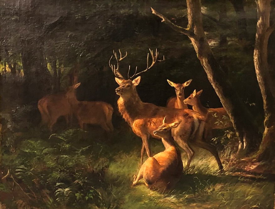 Carl Friedrich DEIKER (1836 - 1892). Deer pack 1860.51 cm x 62 cm. Painting. Oil on canvas. Signed