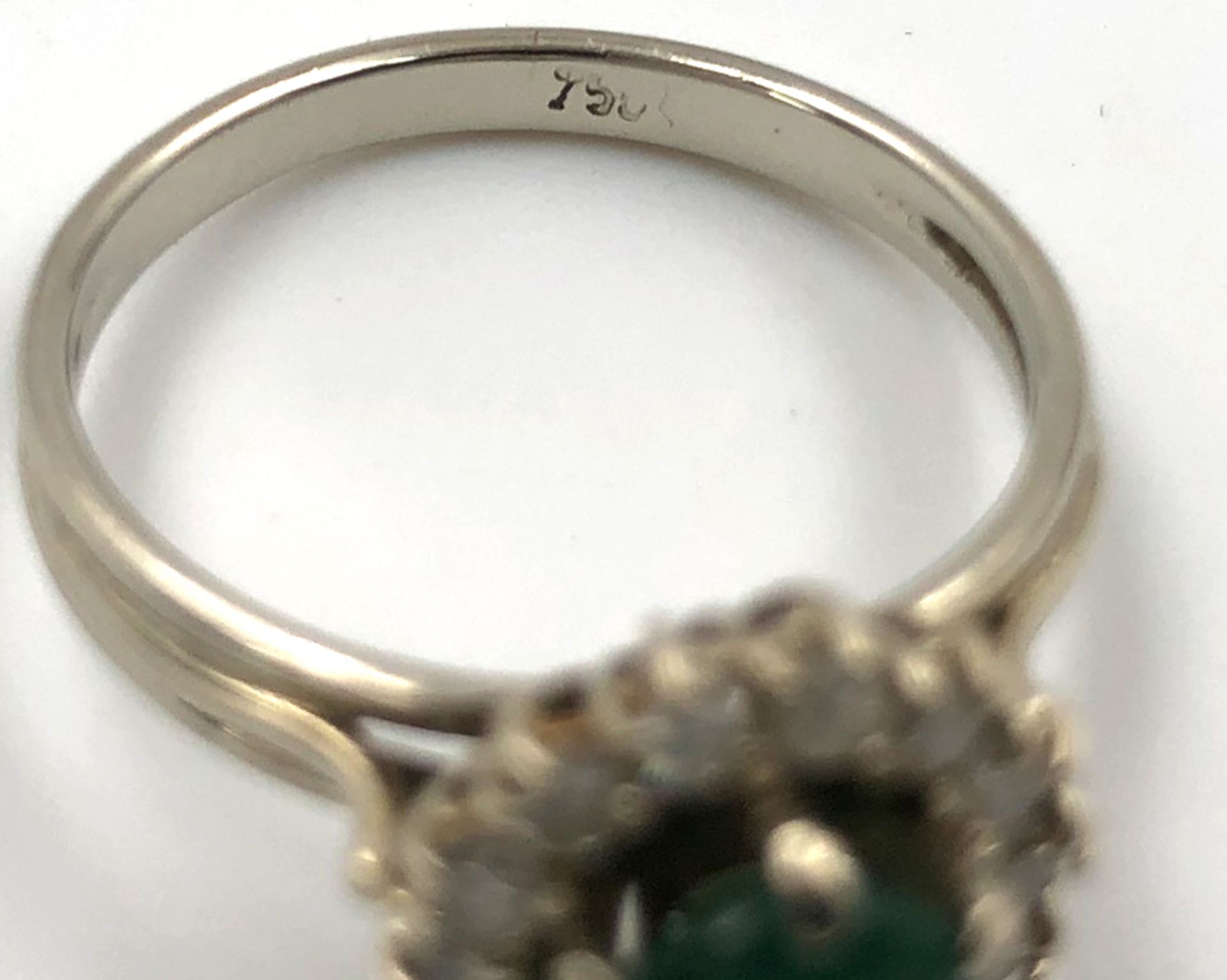 2 rings. 750 gold. 12.6 grams gross.Emerald (proably treated) surrounded by 15 brilliant-cut - Image 7 of 12