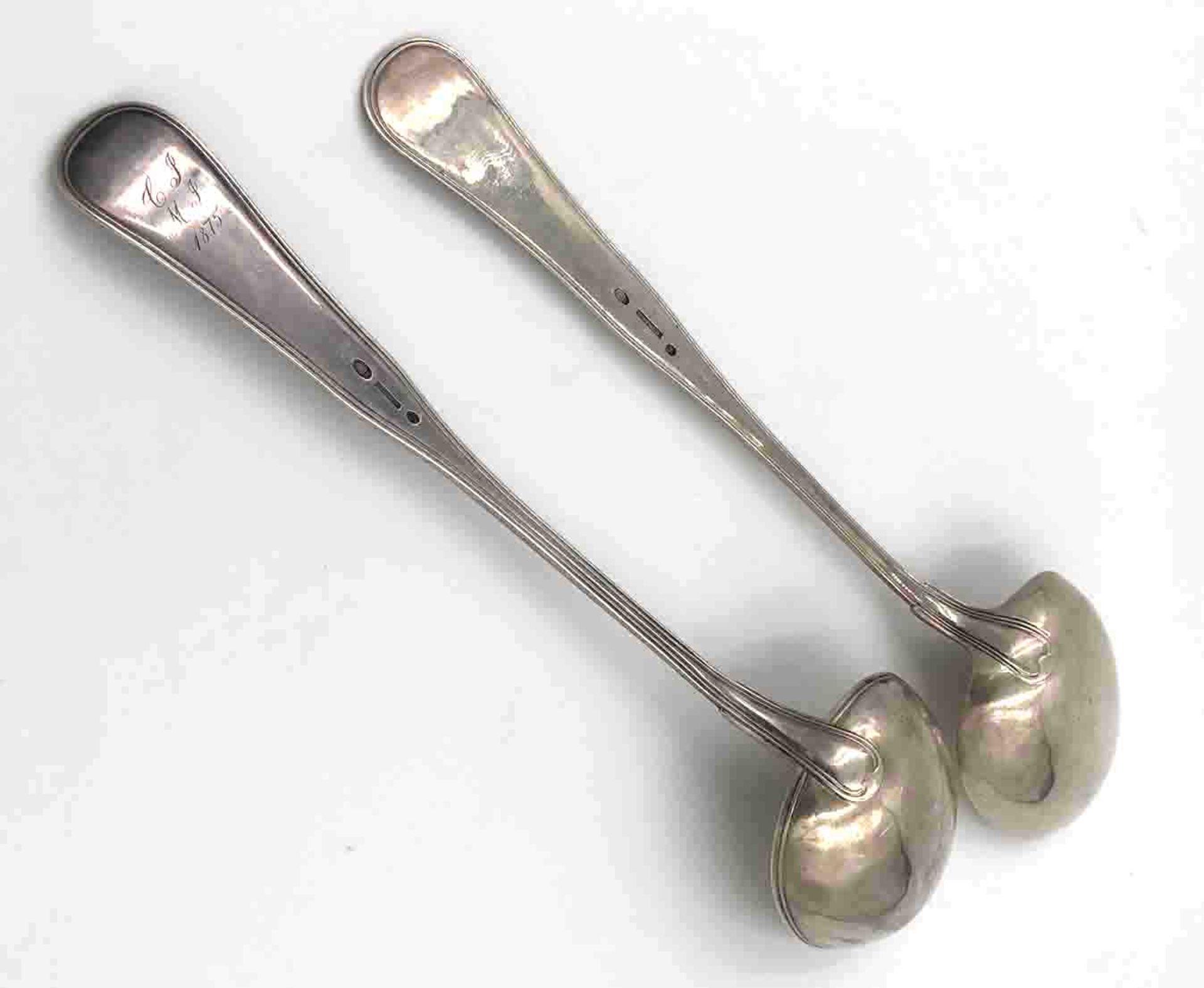 2 large silver spoons, Copenhagen. '' CLEMENT ''.450 grams. Up to 42 cm long. Each with three turret - Image 5 of 10