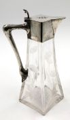 Glass carafe. Silver mount 800. Art Nouveau.28 cm high. Hallmarks. Coat of arms.Glaskaraffe. Mit