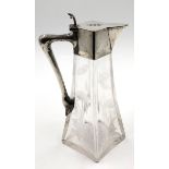 Glass carafe. Silver mount 800. Art Nouveau.28 cm high. Hallmarks. Coat of arms.Glaskaraffe. Mit