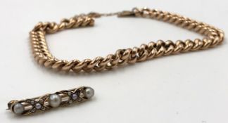 Bracelet, yellow gold 585. 8.1 grams.In addition pendant with 3 pearls. 1.7 grams.Armkette. Gelb