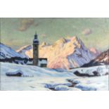 Erwin KETTEMANN (1897 - 1971). Winter in Lech, Vorarlberg.70 cm x 100 cm. Painting. Oil on canvas.