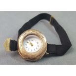 Remontoir Ladies Pocket Watch as a Wristwatch. Casing in gold.28.5 mm diameter without crown. Dust