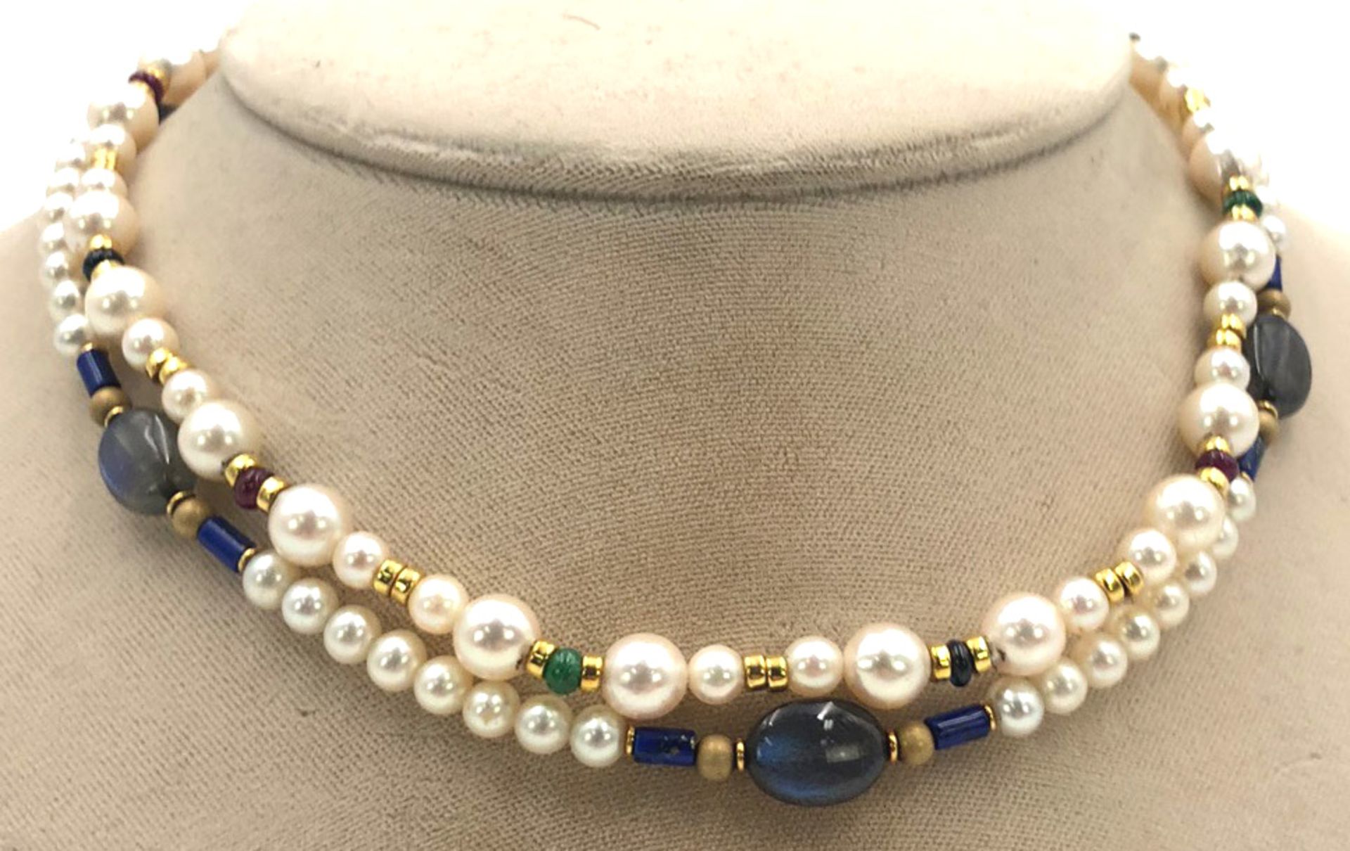 2 necklaces. Arabia. 750 gold, cultured pearls, gemstones.2 Colliers. Arabien. Gold 750, - Bild 5 aus 10