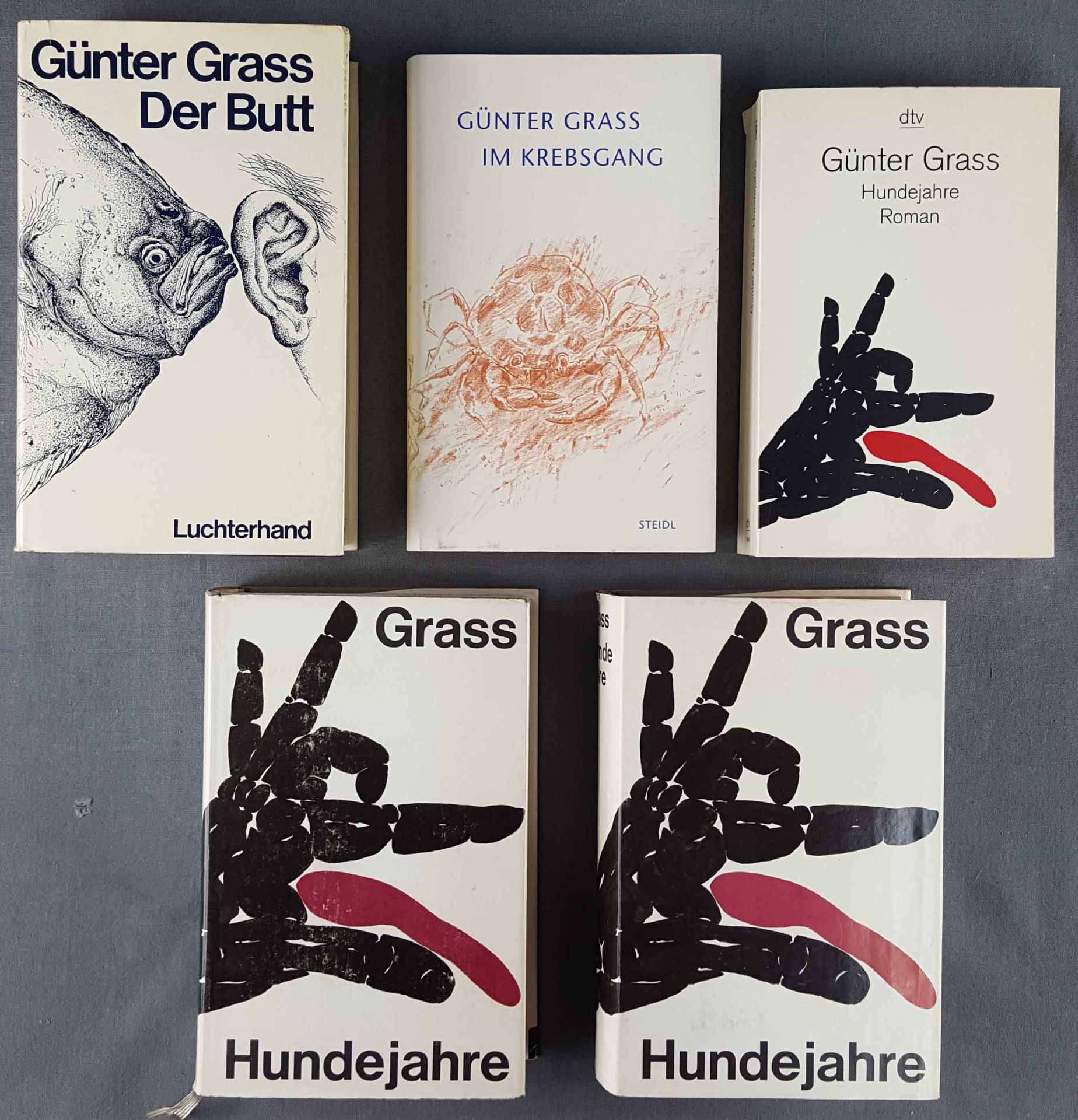 Günter GRASS (1927 - 2015). Five signed works.Two copies ''Hundejahre''. ''Der Butt'', with