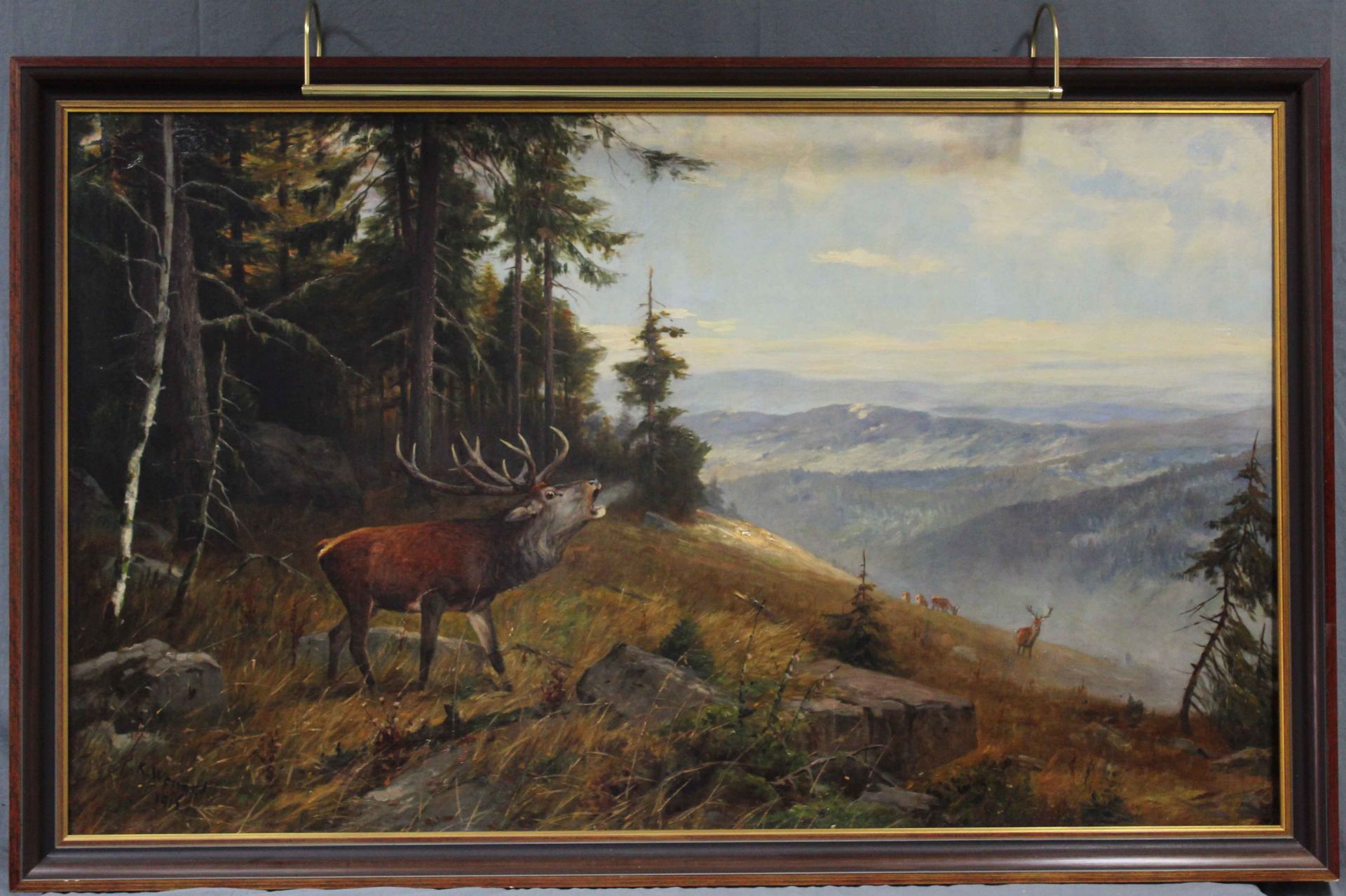 Karl W. WENZEL (1889 - 1947). Deer. Rut.90 cm x 150 cm. Painting. Oil on canvas. Signed lower - Bild 5 aus 5