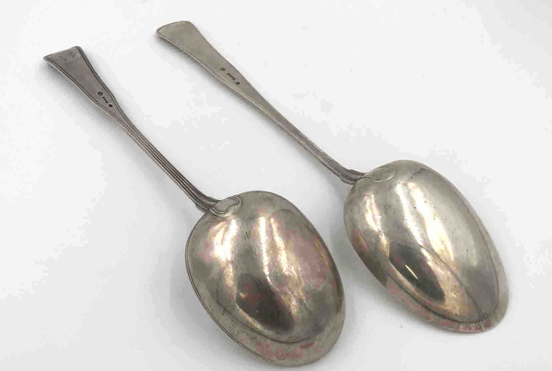 2 large silver spoons, Copenhagen. '' CLEMENT ''.450 grams. Up to 42 cm long. Each with three turret - Image 6 of 10