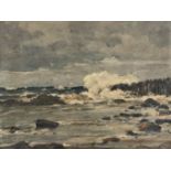 Wilhelm HAMBÜCHEN (1869 - 1939). Rough surf.31 cm x 41 cm. Painting. Oil on plate. Signed lower