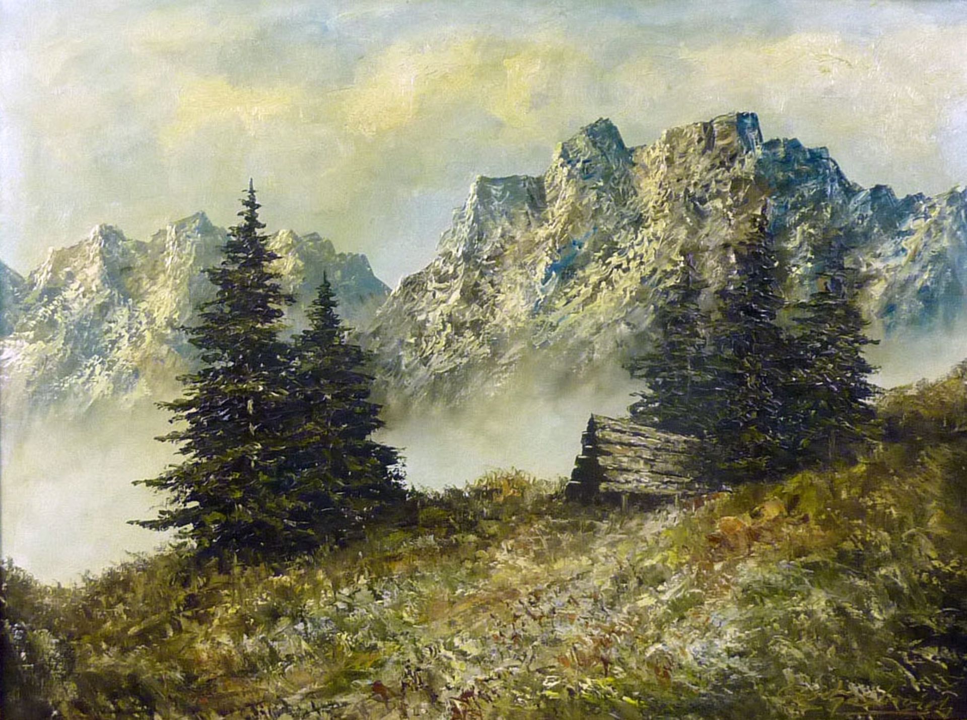 IMPRESSIONIST (XX). Mountains. Alps.60 cm x 80 cm. Painting. Oil on canvas. Signed indistinctly
