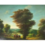 MONOGRAMIST (XIX). Arcadian landscape with cows.30 cm x 40.5 cm. Painting. Oil on wood.