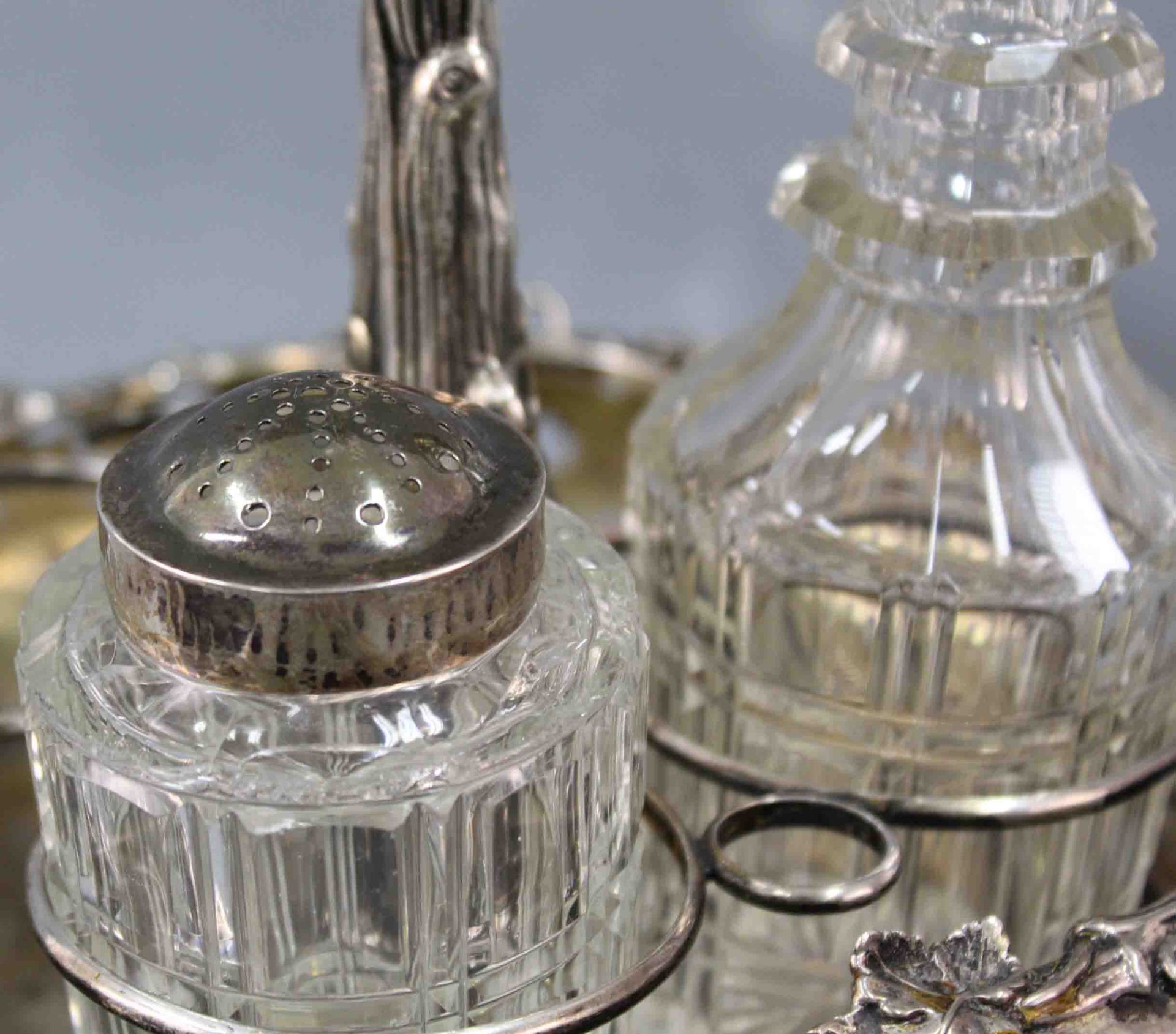 Cruet for vinegar, oil, salt and pepper. Silver, 12 Lot.31 cm high. Condition see photos. Total - Bild 5 aus 16