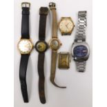 6 historical wristwatches.Oversized men's wristwatch. 14 carat gold case tested. Not working, second