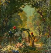 Gustav EYER (1887 - 1946). Garden delights. 1921.23.5 cm x 22 cm. Painting. Oil on canvas. Signed