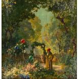 Gustav EYER (1887 - 1946). Garden delights. 1921.23.5 cm x 22 cm. Painting. Oil on canvas. Signed
