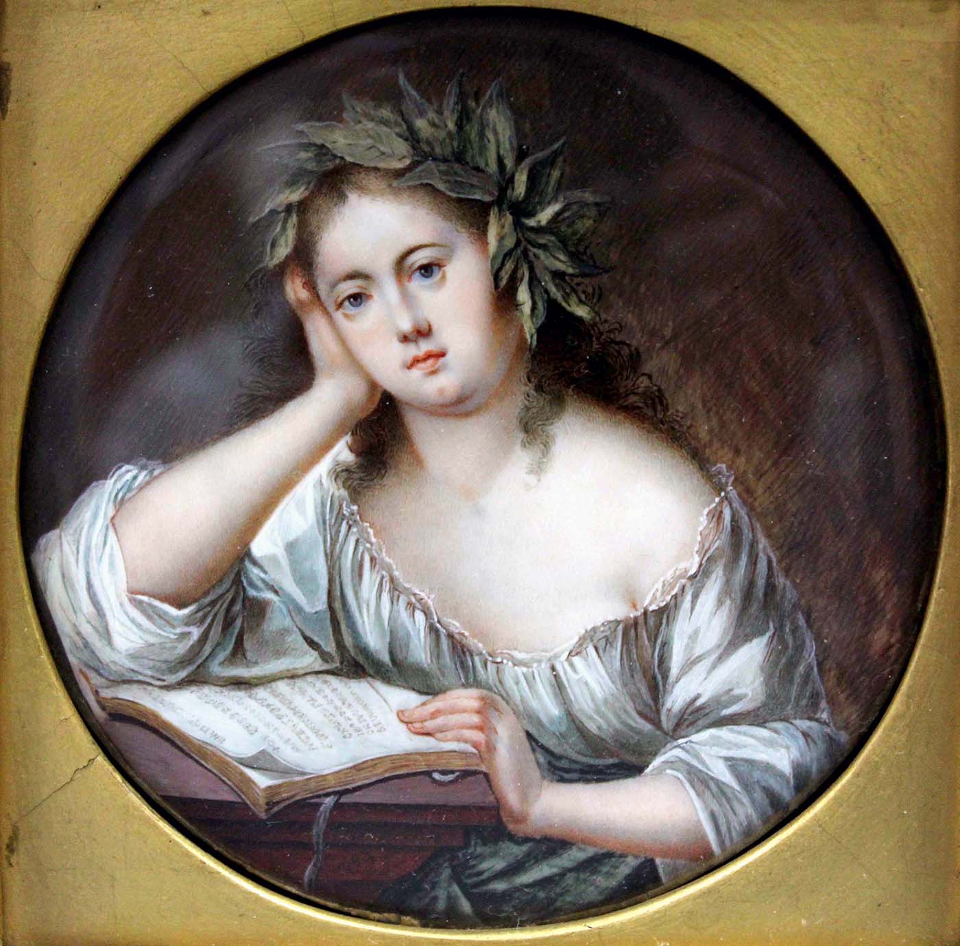 S.J. ULLMANN (XVIII - XIX). Sappho, am 1ten August 1823.Diameter 9 cm. Probably painting, gouache on