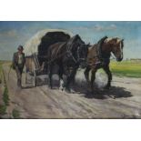 Istvan VON SOMOGYI (1897 - 1971). Horse-drawn cart.70 cm x 100 cm. Painting. Oil on canvas. Signed