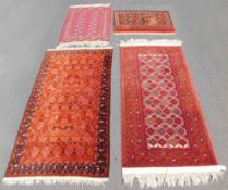 4 Turkmen carpets. Tribal rugs. Central Asia.Up to 209 cm x 111 cm. Knotted by hand. Wool on wool.