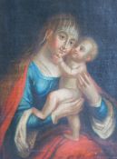 UNSIGNED (XVII - XVIII). Mary with Jesus.46 cm x 37 cm. Painting. Oil on canvas. Wax doubling. Italy