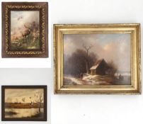3 oil paintings.Renate KETTEMANN (1930-2007). "Flying ducks". 30 cm x 40 cm. Painting. Oil on panel.