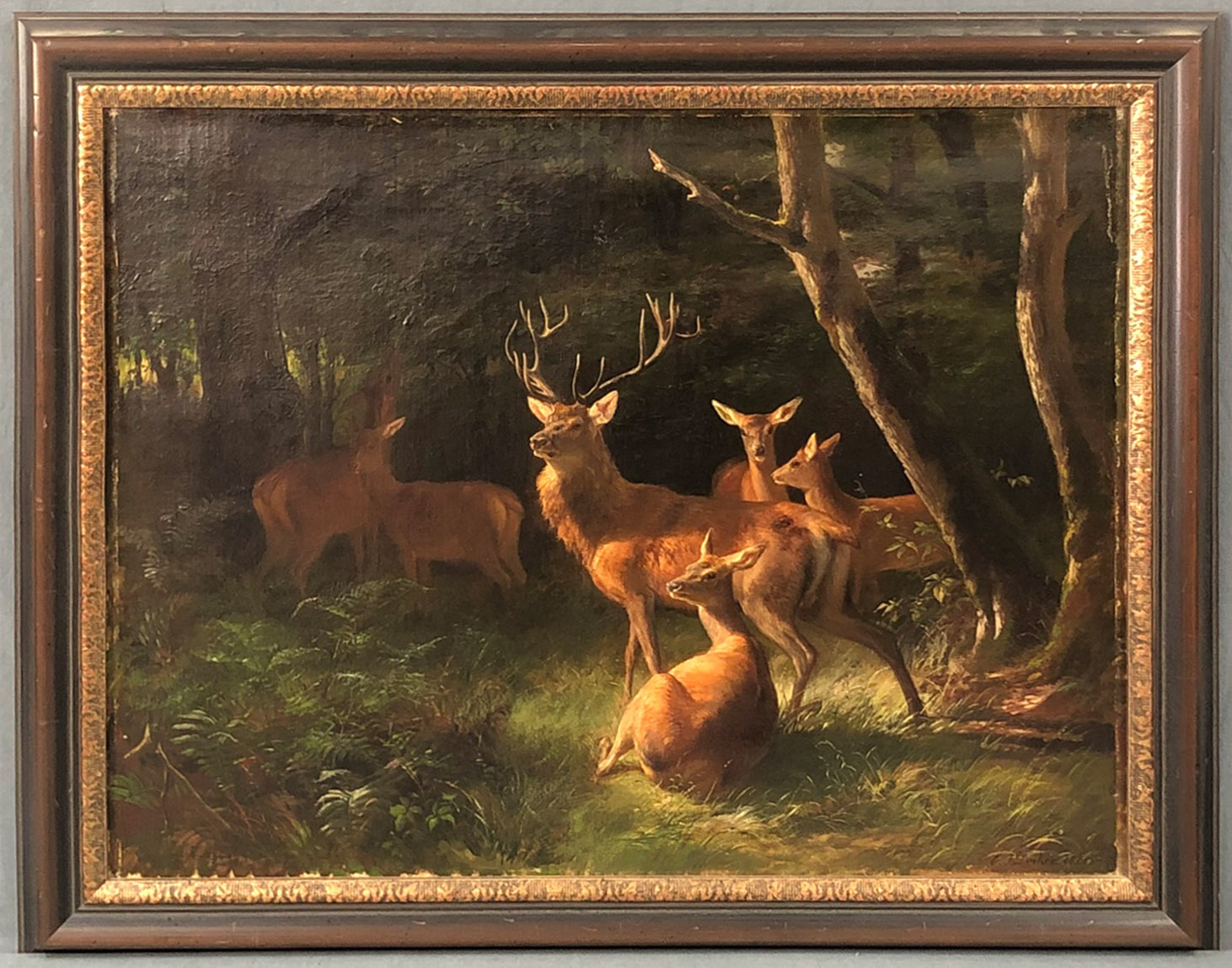 Carl Friedrich DEIKER (1836 - 1892). Deer pack 1860.51 cm x 62 cm. Painting. Oil on canvas. Signed - Bild 2 aus 7
