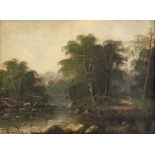 G. COLE (XIX). River bank..15.5 cm x 20.5 cm. Painting. Oil on canvas. Signed lower left.G. COLE (