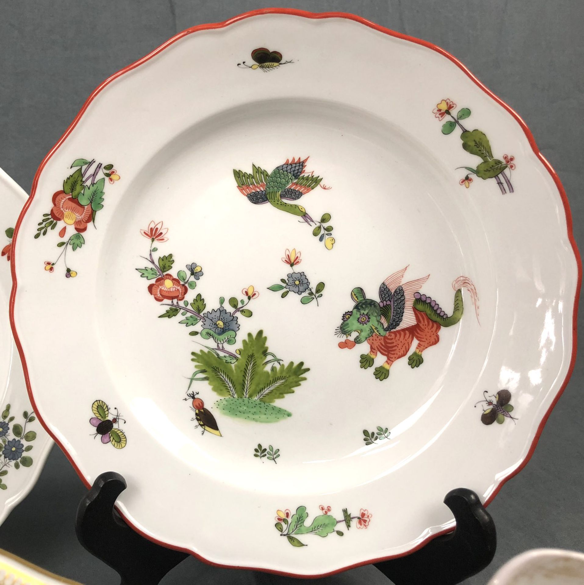 5 plates and a bowl, Meissen. Knaufzeit? Porcelain.Up to 24.5 cm in diameter. With abrasive lines, - Bild 5 aus 9