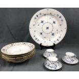 Royal Copenhagen porcelain. 5 plates and 3 mocha cups with saucers.Up to 25.5 cm in diameter. Also