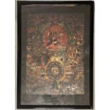 Mahakala Thangka. Old.82 cm x 58 cm in the cut out. Tibet, Ladakh, Sikkim, Bhutan or Nepal.