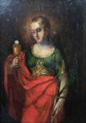 UNSIGNED (XVIII). Saint Barbara of Nicomedia.18 cm x 12.5 cm. Painting. Oil on wood. Attributes: