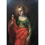 UNSIGNED (XVIII). Saint Barbara of Nicomedia.18 cm x 12.5 cm. Painting. Oil on wood. Attributes: