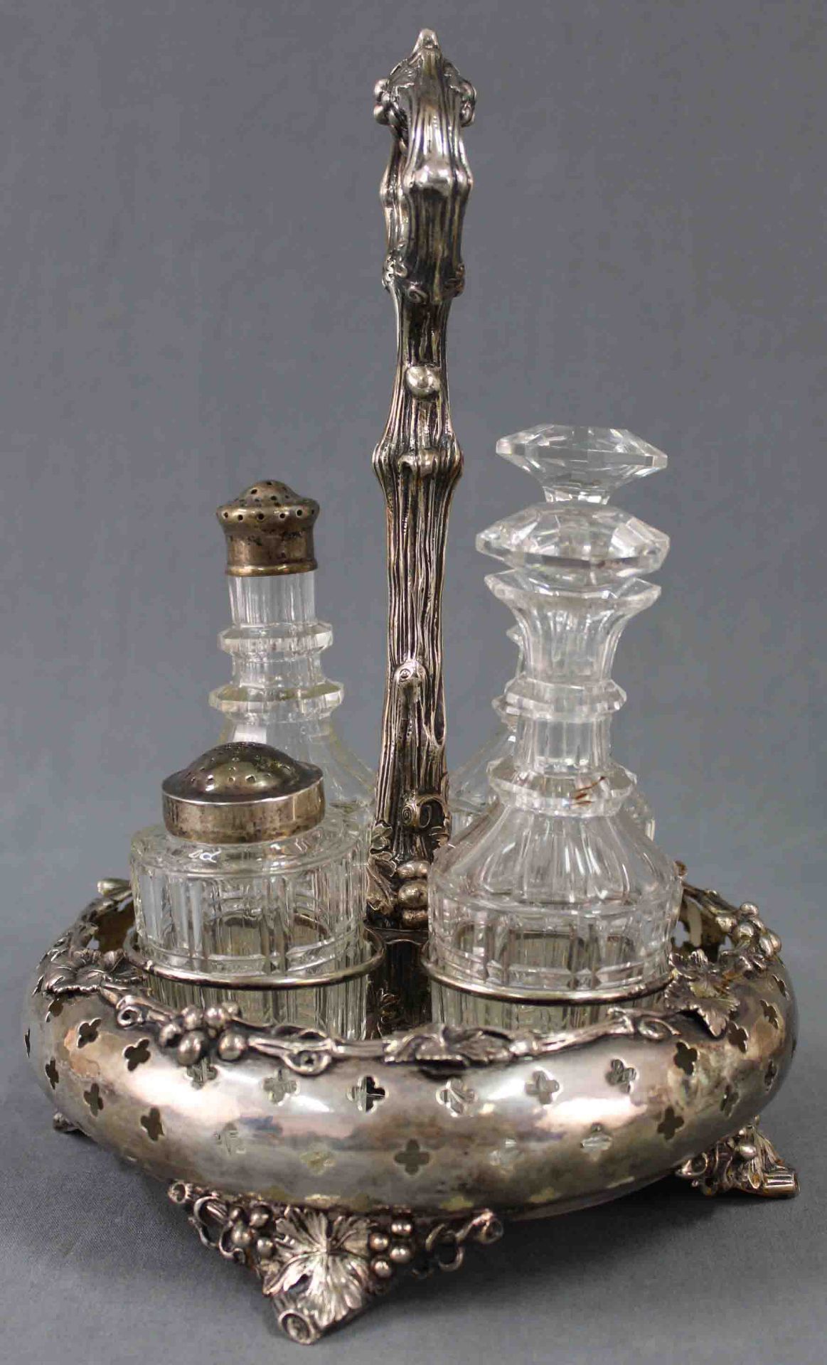 Cruet for vinegar, oil, salt and pepper. Silver, 12 Lot.31 cm high. Condition see photos. Total - Bild 9 aus 16